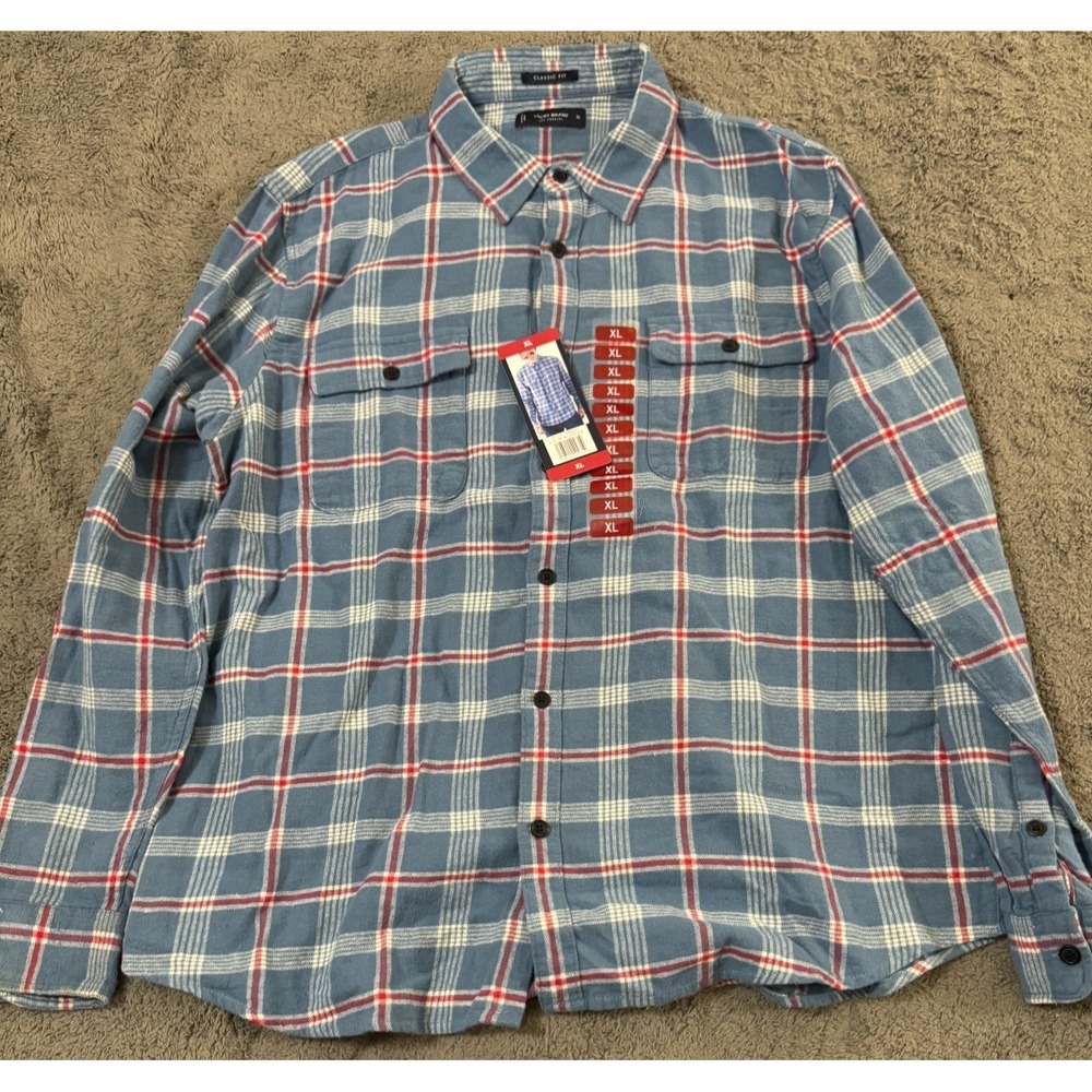 Lucky Brand Flannel Shirt Mens XL Blue Red Plaid Classic Fit Long Sleeve New